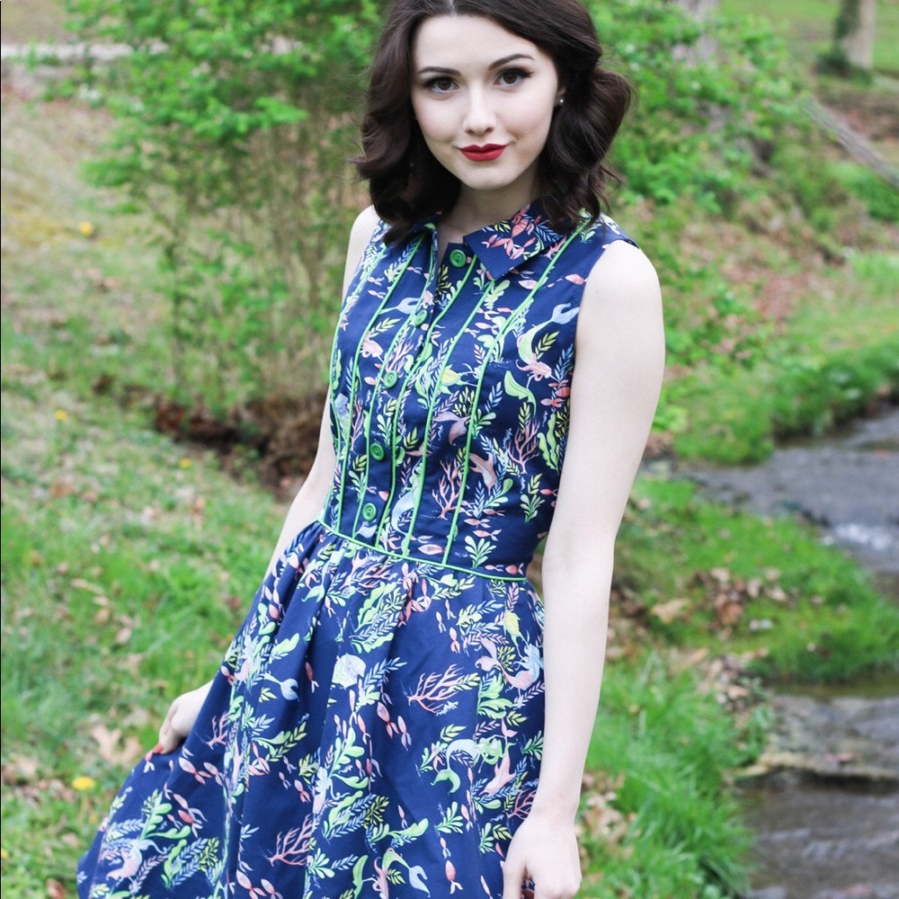 Retrolicious mermaid print shirt dress NWoT
